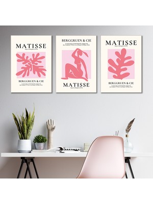 Tilki Dünyası Henri Matisse 3'lü Kanvas Tablo Seti - Pembe Estetik Soyut Duvar Tablosu Seti Modern Salon ve Yatak Odası Dekorasyonu