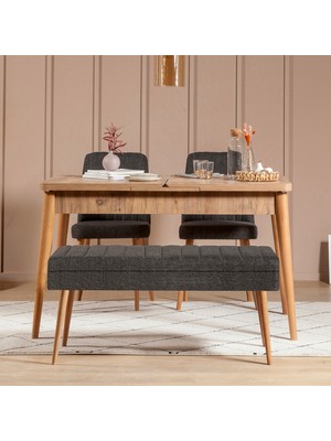 Uvi Collection Vina Açılır Mutfak Masa Takımı Atlantik Antrasit (1 Masa + 2 Sandalye + 1 Bench)