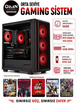 Özlen X27 RYZEN 5 5600 RTX 5060 Tİ 8GB 16GB RAM 500GB M.2 SSD Oyuncu Bilgisayarı