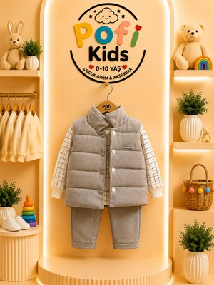 Pofi Kids Erkek Çocuk Yelekli 3’lü Takım (6-9-12-18 Ay )