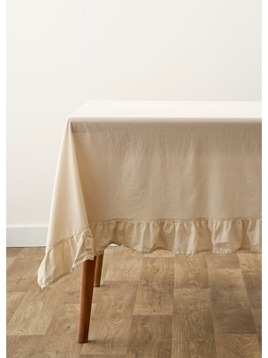Bella Maison %100 Pamuk Elegance Fırfırlı Masa Örtüsü Ekru (150X250 Cm)