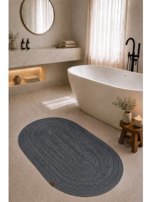 TAIBA COTTON Jüt Hasır Lüks Banyo Paspas, Düz Yıkanabilir 2'li Klozet Takımı - Antrasit 40X60 + 60X100 cm - Gümüş