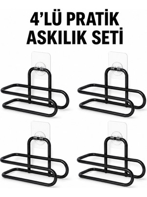 Siyah Metal Wc Kağıtlık Yapışkanlı Duvar Tipi Tuvalet Kağıdı Tutucu Seti 4 Adet - Lisinya