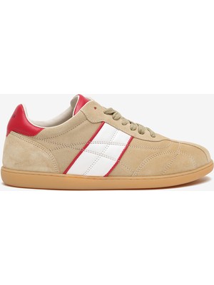 Greyder Erkek Bej Kırmızı Hakiki Deri Sneaker Ayakkabı 6Y1SA18960