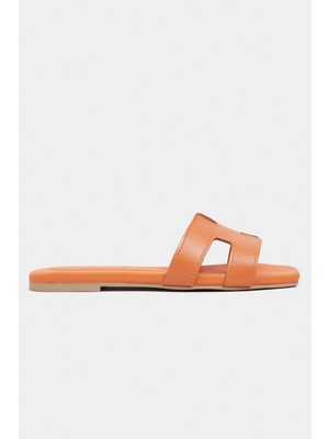 Nişantaşı Shoes Mavora Turuncu Mat Deri H Bant Kadın Terlik