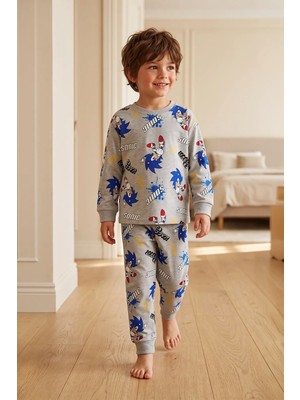 Zuzunga The Hedgehog Super Sonic Desenli %100 Pamuk Gri Renk Erkek Çocuk Pijama Takımı