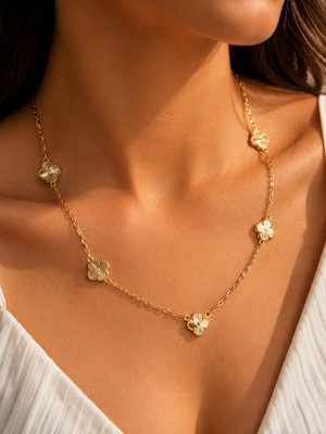 Moda Çelik Gold Şans Yoncası Kadın Kolye