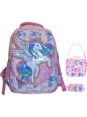 Muggle Bubbles Purple Unicorn Okul Çantası Üçlü Set