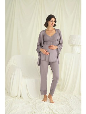L'ombre Dantelli Hamile Lohusa 3lü Pijama Takımı