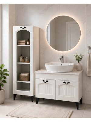 Turkuaz Lavabolu Italyan Membran Kapak Banyo Dolabı Seti