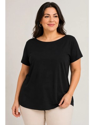 Kadın Viskon Kayık Yaka Kısa Kol Bluz