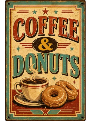 Lucena Coffee & Donuts Retro Metal Duvar Tabelası Vintage Amerikan Diner Dekoratif Levha 15X20 cm