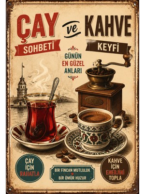 Lucena Çay ve Kahve Retro Metal Duvar Tabelası Vintage Mutfak Kafe Dekoru 15X20 cm