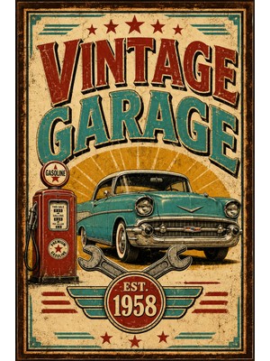 Lucena Vintage Garage Retro Metal Duvar Tabelası Klasik Araba Garaj Dekoru 15X20 cm
