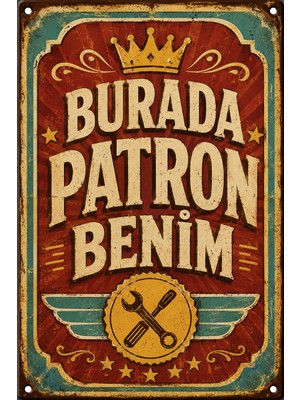 Lucena Burada Patron Benim Retro Metal Duvar Tabelası Vintage Garaj Atölye Dekoru 15X20 cm