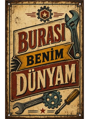 Lucena Burası Benim Dünyam Retro Metal Duvar Tabelası Vintage Garaj Atölye Dekoru 15X20 cm