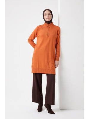 Armine Çiçek Desenli Triko Tunik 25KTD4111 Şeftali