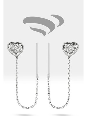 Tayfun Silver Romantik Kalp Desenli Parlak Taşlı Gümüş Küpe