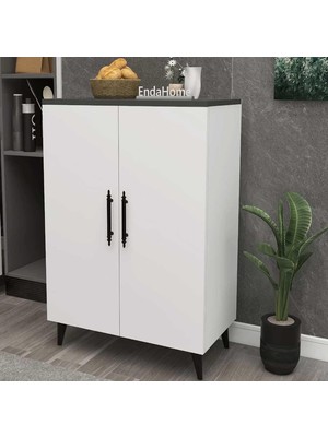 Reyo Enda Home 3 Raflı 2 Kapaklı Çok Amaçlı Dolap Antrasit - Beyaz