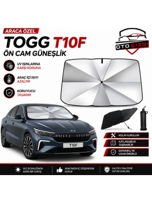 OtoÇizgi Togg T10F Şemsiye Tip Ön Cam Güneşliği Katlanabilir Uv Korumalı Araç Cam Güneşlik