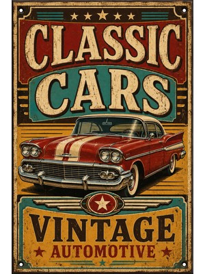 Lucena Classic Cars Retro Metal Duvar Tabelası Vintage Otomobil Garage Dekoratif Levha 15X20 cm