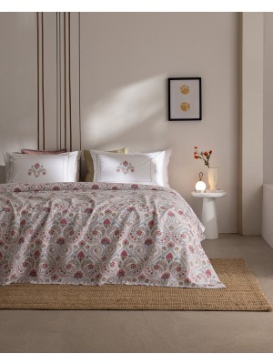 Madame Coco Bretagne King Size %100 Pamuk Karde Baskılı Çarşaflı Pike Takımı - Renkli