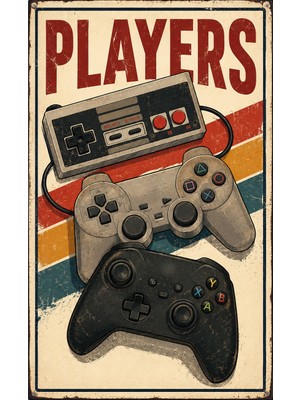 Lucena Retro Gamer Metal Duvar Dekoru - Oyuncu Oyun Kolu Tasarımlı Vintage Metal Poster 15X20 cm