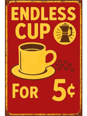 Lucena Endless Cup Retro Metal Duvar Tabelası Vintage Kahve Kafe Mutfak Dekoru 15X20 cm