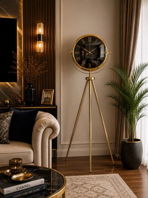 Hobilinka Gold Premium Aynalı Tripod 150 x 45 cm Ayaklı Saat