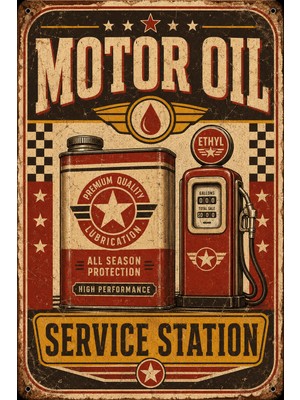 Lucena Motor Oil Service Station Retro Metal Duvar Tabelası Vintage Garaj Dekoru 15X20 cm