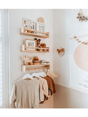 Empressco Montessori Kitaplık Çocuk Bebek Odası Rafı Ahşap Kitaplık Askılık 50 cm 3lü Ters Düz Raf