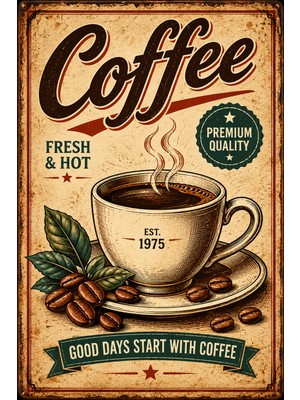 Lucena Retro Kahve Metal Duvar Tabelası Vintage Coffee Dekoratif Mutfak ve Kafe Levhası 15X20 cm