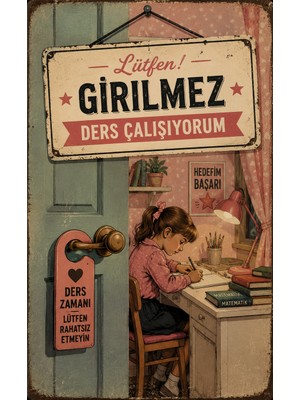 Lucena Retro Ders Çalışıyorum Metal Duvar Tabelası - Kız Çocuk Odası Dekoratif Vintage Poster 15X20 cm
