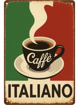Lucena Caffe Italiano Retro Metal Duvar Tabelası Italyan Kahve Kafe Mutfak Dekoru 15X20 cm