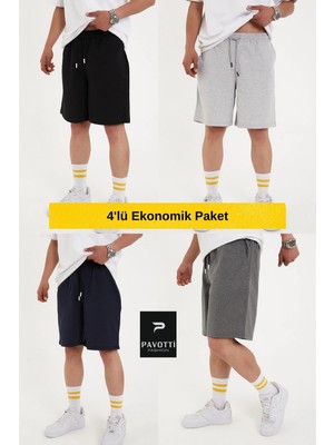 Pavotti Erkek 4'lü Ekonomik Paket Bermuda Şort Iki Iplik Rahat Kesim