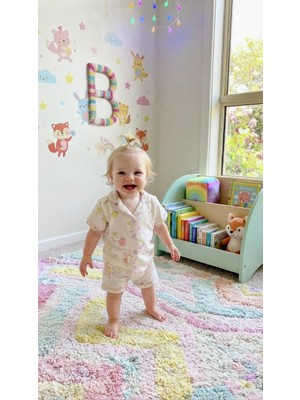 Sinem Çeyiz Dlş 6146 Kız Bebek %100 Pamuk Beyaz Pembe Tavşanlı Boydan Düğmeli Şortlu Pijama Takım