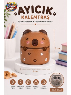 Glanart Sevimli Figürler Metal Hazneli Çift Bıçak Kalemtraş (Jumbo ve Normal Kalemler Için) 1 Adet