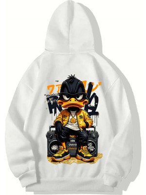 Brz Collection Unisex Oversize Duck Hoodıe (Beyaz)