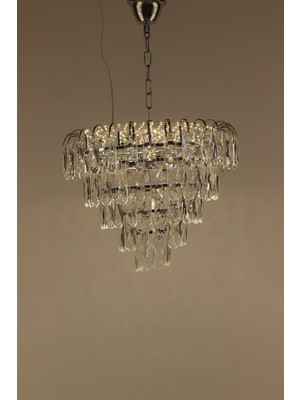 GN Gen Aydınlatma Modern Gümüş Katlı Kristal Şelale Modeli 4 Modlu Şık Salon LED Sarkıt