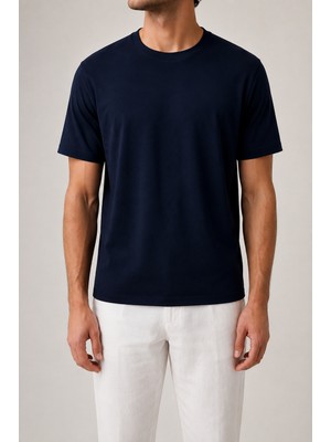 Casa Prenda Erkek Lacivert Regular Fit Kısa Kollu T-Shirt