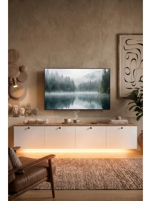Robin Home Alaska LED Işıklı Tv Ünitesi Sehpası 4 Kapaklı Duvara Monte 180CM Sepet-Beyaz