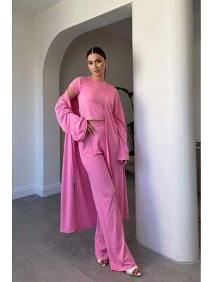 Magarde Bluz Pantolon Kimono Takım- Pembe