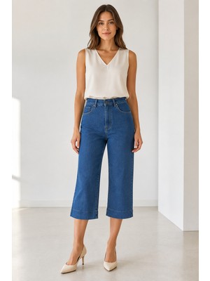Bihan Store Bayan Kot Pantolon Kapri Model Y26-23367-MAVİ