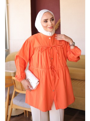 İmaj Butik Oranj Ön Bağlamalı Büzgülü Gömlek