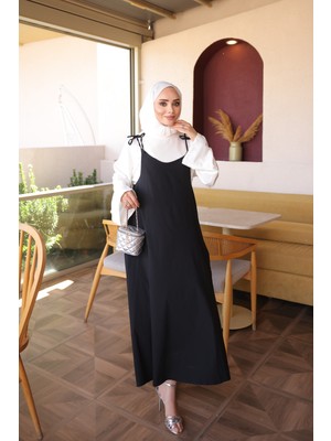 İmaj Butik Siyah Ip Askılı Jile Elbise