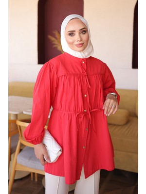 İmaj Butik Kırmızı Ön Bağlamalı Büzgülü Gömlek