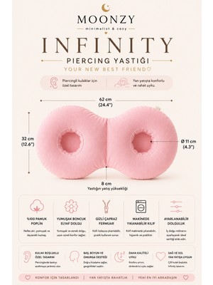 Moonzy Minimalist & Cozy Infinity Piercing Yastığı – Kulak Delikli Uyku Yastığı, Piercing Koruyucu Yan Yatış Yastığı, Çift Kulak Boşluklu