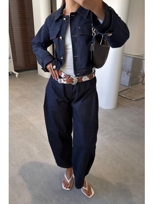 Magarde Crop Ceket Pantolon Jean Takım- Lacivert