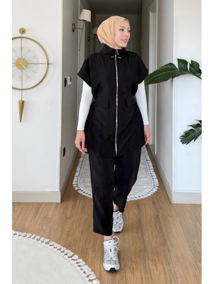 İmaj Butik Siyah Fermuarlı Yelek Pantolonlu Takım
