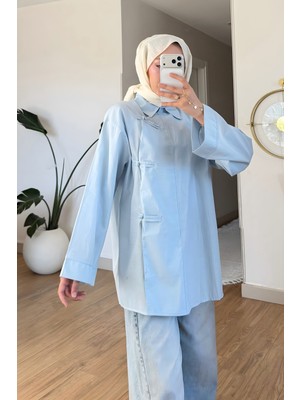İmaj Butik Mavi Biye Bağcıklı Salaş Tunik